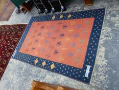 AN UNUSUAL ORIENTAL TRIBAL FLAT WEAVE RUG 234 x 150 cms