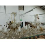 A PAIR OF CUT GLASS BRANCHED CHANDELIERS