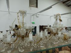 A PAIR OF CUT GLASS BRANCHED CHANDELIERS