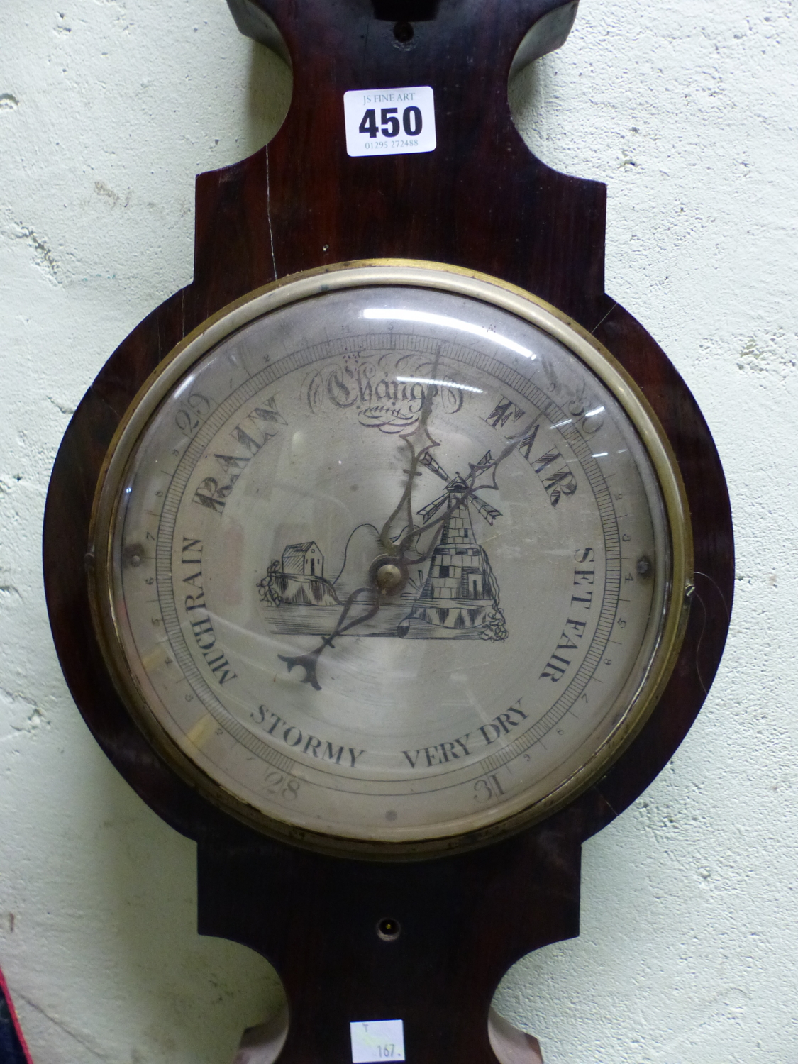 A 19th C. ROSEWOOD WHEEL BAROMETER BY G KALABERGO, BANBURY, THE BROKEN PEDIMENT ABOVE DRY/DAMP DIAL, - Image 2 of 7