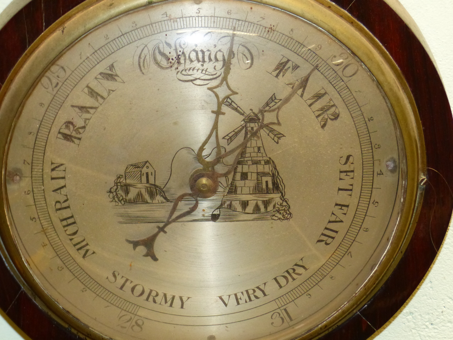 A 19th C. ROSEWOOD WHEEL BAROMETER BY G KALABERGO, BANBURY, THE BROKEN PEDIMENT ABOVE DRY/DAMP DIAL, - Image 7 of 7