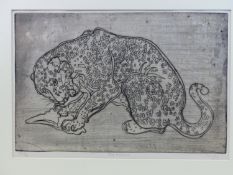 OROVIDA PISSARO (1893-1968) ARR. A BIG LEOPARD, PENCIL SIGNED SOFT GROUND ETCHING. 31 x 47cms