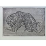 OROVIDA PISSARO (1893-1968) ARR. A BIG LEOPARD, PENCIL SIGNED SOFT GROUND ETCHING. 31 x 47cms