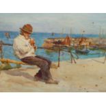 T. CLOUGH (1867-1943) THE OLD FISHERMAN, SIGNED, WATERCOLOUR, FRAMERS LABEL VERSO. 25 x 36cms