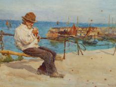 T. CLOUGH (1867-1943) THE OLD FISHERMAN, SIGNED, WATERCOLOUR, FRAMERS LABEL VERSO. 25 x 36cms