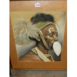 A PASTEL PORTRAIT OF A TURKANA TRIBESMAN, SIGNED LOWER RIGHT ANA'70. 48 x 41cms. TOGETHER WITH THREE