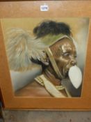 A PASTEL PORTRAIT OF A TURKANA TRIBESMAN, SIGNED LOWER RIGHT ANA'70. 48 x 41cms. TOGETHER WITH THREE