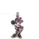 A 9ct WHITE GOLD HALLMARKED MULTI DIAMOND MINNIE MOUSE PENDANT. LENGTH INCLUDING BALE 7.5cms. WEIGHT
