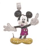 A 9ct WHITE GOLD HALLMARKED MULTI DIAMOND MICKEY MOUSE PENDANT. LENGTH INCLUDING BALE 10cms.. WEIGHT