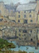 RICHARD BAILLE (EARLY 20th C. SCOTTISH SCHOOL) NUNGATE, HADDINGTON, OIL ON BOARD, GALLERY LABELS