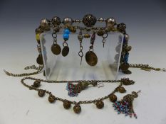 A VINTAGE TRIBAL NECKLACE SET WITH FILIGREE WORKED SPHERES, TOGETHER WITH A SMALLER EXAMPLE AND