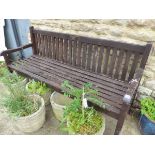 TWO SIMILAR TEAK GARDEN BENCHES. H 92 x W 180 x D 60cms