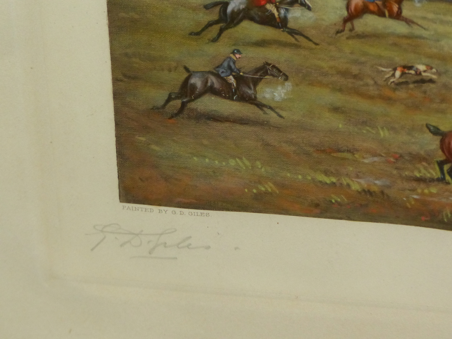 FOUR VINTAGE COLOUR HUNT PRINTS AFTER G. D. GILES, PENCIL SIGNED AND INSCRIBED. 57 x 72cms (4) - Image 12 of 17