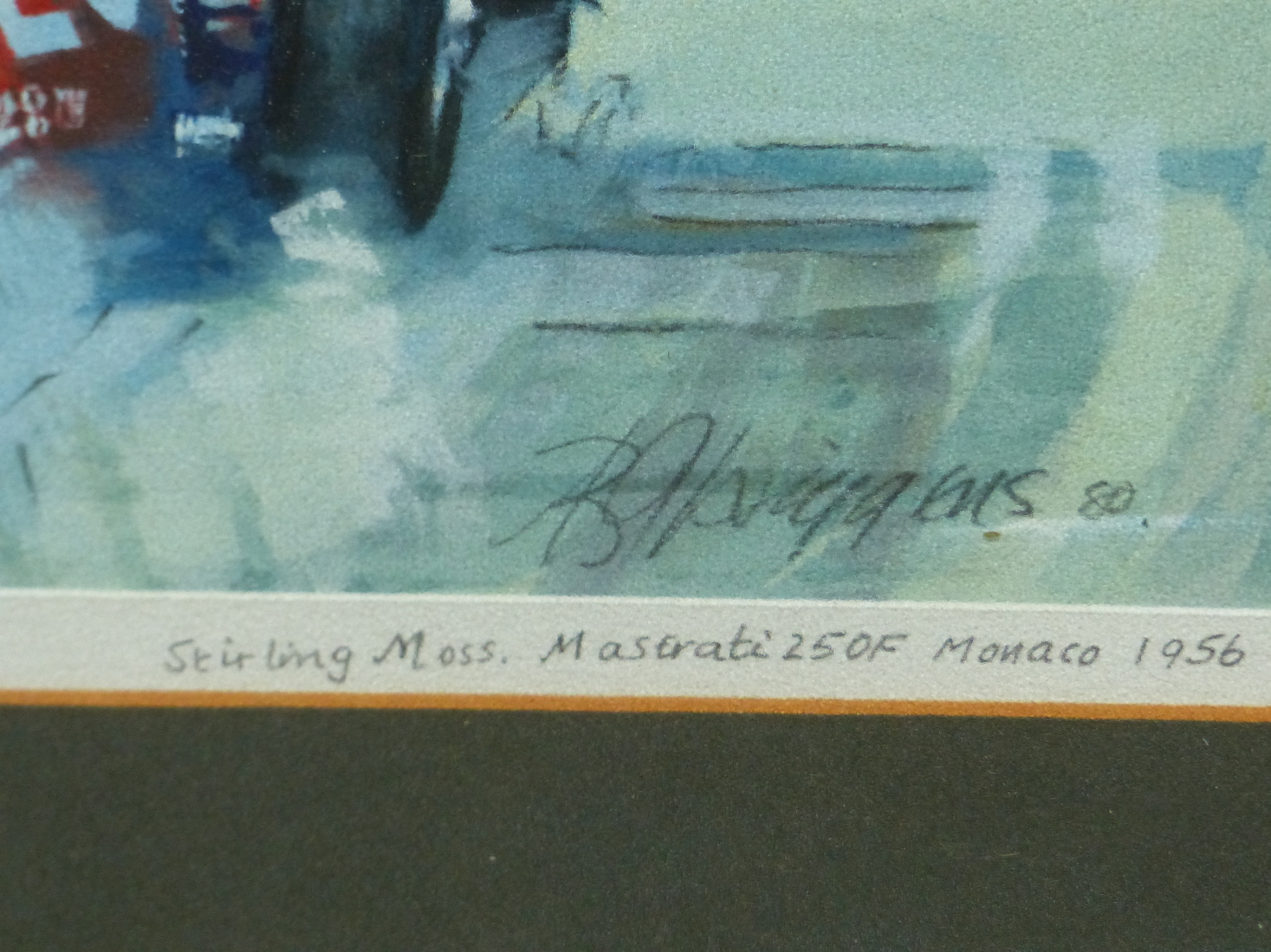 RODNEY DIGGINS, "STERLING MOSS" MONACO 1956, WATERCOLOUR SIGNED AND DATED 1980,TOGETHER WITH - Image 4 of 11