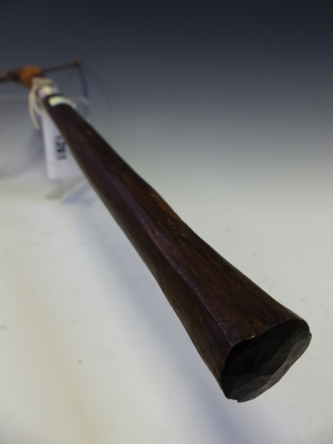 A MODERN CEREMONIAL AXE, THE WOODEN HANDLE WITH HATCHED CARVING AND WIRED BINDING BELOW THE BLADE, - Image 3 of 6