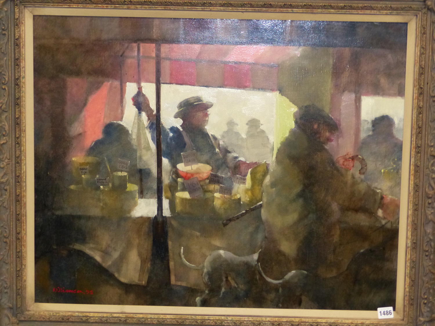 LAWRIE WILLIAMSON (1932-2017) ARR. MARKET DAY, SIGNED, OIL ON CANVAS, GALLERY LABEL VERSO. 61 x - Image 5 of 9