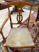 A SET OF SIX SHERATON REVIVAL PAINTED SATIN WOOD CHAIRS INCLUDING TWO WITH ARMS, THE LYRE SHAPED