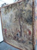 AN AUBUSSON TAPESTRY OF HUNTSMAN BY A RURAL TAVERN