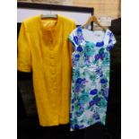 A FRANZ HAUSHOFER ANTONETTE YELLOW BROCADE DRESS (SIZE40) TOGETHER WITH A FLORAL ARTIGIANO DRESS AND