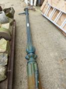 A GREEN PAINTED CAST IRON LAMP POST FOR RESTORATION