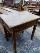 A VICTORIAN STAINED WOOD DESK, THE SLOPING LID OVER A COMPARTMENT. W 86 x D 66 x H 91cms.
