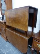 TWO 19th C. MAHOGANY DROP LEAF TABLES. D 109 and 121cms.