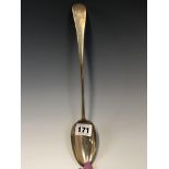 A GEORGE III SILVER OLD ENGLISH PATTERN BASTING SPOON BY HENRY CHAWNER, LONDON 1784, BEARING A