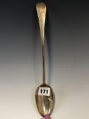 A GEORGE III SILVER OLD ENGLISH PATTERN BASTING SPOON BY HENRY CHAWNER, LONDON 1784, BEARING A