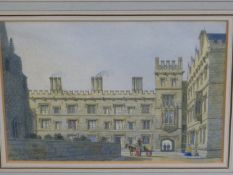 GEORGE PYNE (1809-1884) A VIEW OF PEMBROKE COLLEGE, OXFORD, WATERCOLOUR, THOMAS AGNEW LABEL VERSO.