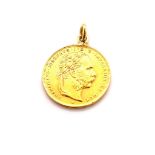 A AUSTRIAN 1892 22ct GOLD, 20 FRANCS / 8 FLORIJN COIN. WEIGHT 6.6grms.