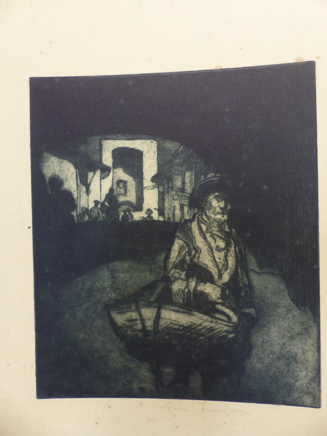 FRANK BRANGWYN (1867-1956) A SOFT GROUND PENCIL SIGNED ETCHING OF CONTINENTAL MARKET FIGURES, - Image 2 of 3