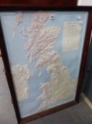 AN OXFORD PLASTIC RELIEF MAP OF GREAT BRITAIN AND NORTHERN IRELAND IN A FRAME. 99 x 68cms.