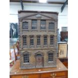 A RARE 18TH CENTURY GEORGIAN BOX BACK DOLLS HOUSE WITH CARVED AND PAINTED PALLADIAN FRONT WITH