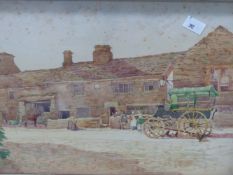 19th C. ENGLISH SCHOOL. CATTLE WATERING, WATERCOLOUR. 16 x 23cms TOGETHER WITH TWO OTHER LANDSCAPE