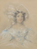 19th C. CONTINENTAL SCHOOL. PORTRAIT OF LADY, PASTEL AND PENCIL DRAWING. 28 x 22cms. 18th C.