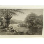 DOUGLAS ADAMS (19th/20th C.) THREE PENCIL SIGNED PRINTS OF FISHING SCENES. SIZES VARY, FRAMED AS