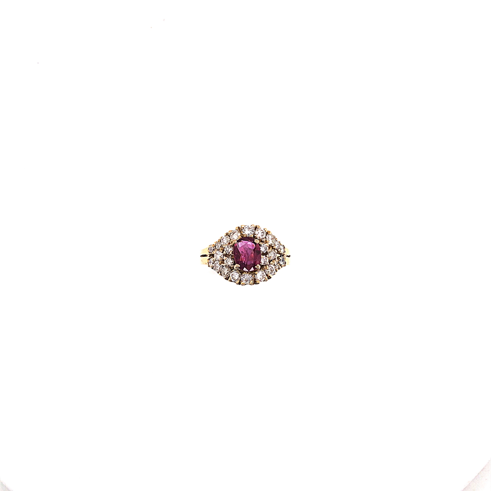 AN EGYPTIAN RUBY AND DIAMOND CLUSTER STYLE RING. UNHALLMARKED, STAMPED WITH EGYPTIAN GOLD MARKS, - Image 3 of 6