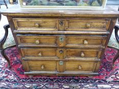 A 17th C. AND LATER OAK CHEST OF FOUR DRAWERS ON BUN FEET. W 85 x D 40 x H 77cms.