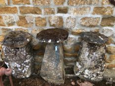 THREE STADDLE STONES, 84cm, 89cm AND 81 cms. VIEWING FOR THIS ITEM IS BY APPOINTMENT ONLY, AND IS NO