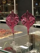 A SCARCE PAIR OF LATE VICTORIAN BOHEMIAN JACK IN THE PULPIT CRANBERRY GLASS VASES, WITH COLOURLESS