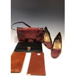A SELECTION OF HANDBAGS AND WALLETS TOGETHER WITH A LOTUS HANDBAG WITH MATCHING SHOES UK SIZE 4