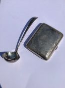 A HALLMARKED SILVER GEORGIAN SMALL SAUCE LADLE TOGETHER WITH HALLMARKED SILVER CIGARETTE CASE WITH