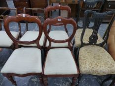 TWO PAIRS OF SIDE CHAIRS TOGETHER WITH A SET OF THREE MAHOGANY BALLOON BACK CHAIRS