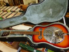 HOHNER LEFT-HANDED RESONATOR GUITAR WITH INTERNAL ELECTRICS AND HARD TRAVELLING CASE