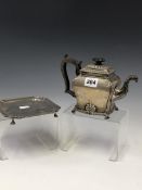 A VICTORIAN SILVER SQUARE SECTIONED TEA POT AND STAND BY THOMAS BRADBURY, LONDON 1895, THE HINGED