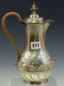 A SILVER COFFEE POT BY WEST AND SON, DUBLIN 1898, THE BASE OF THE BALUSTER SHAPE WORKED WITH STAG