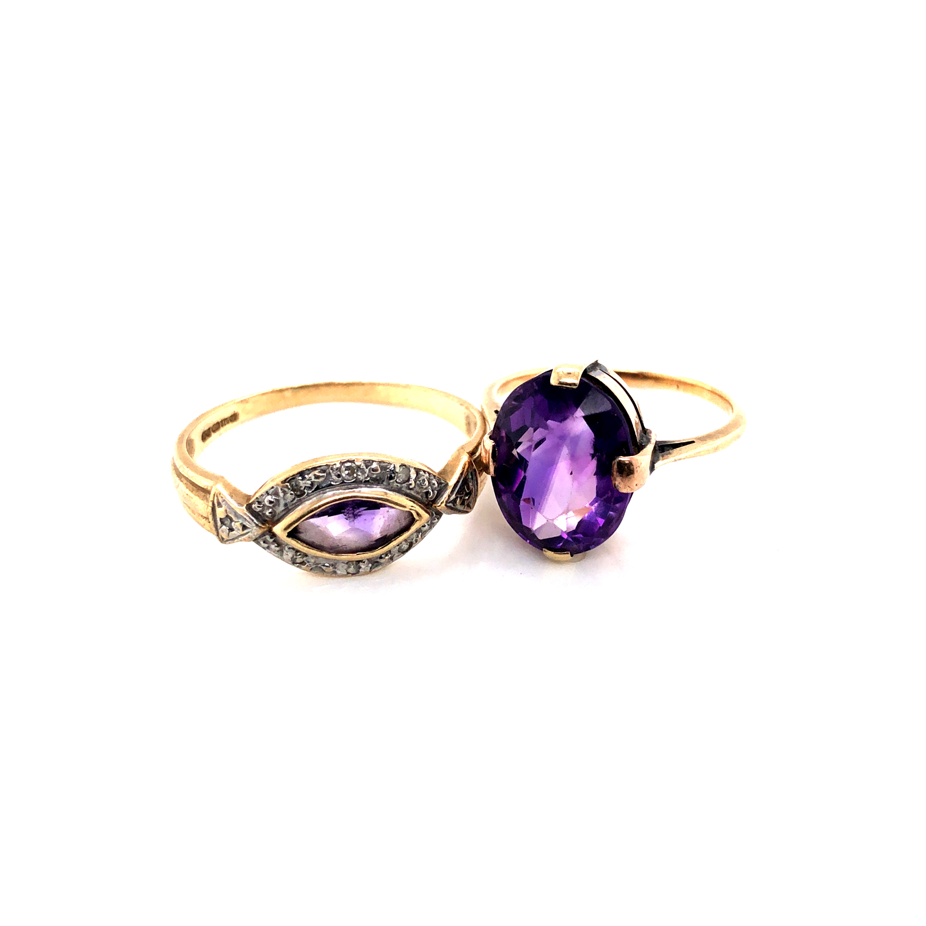 A 9ct HALLMARKED GOLD AMETHYST AND DIAMOND DRESS RING, TOGETHER WITH AN OVAL CUT SINGLE STONE FOUR - Image 2 of 7