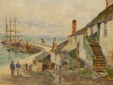 T. CLOUGH (1867-1943) A CORNISH VILLAGE, SIGNED, WATERCOLOUR. 30 x 40cms