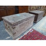 A PAIR OF LARGE LATE VICTORIAN IRON BOUND COUNTRY HOUSE CHESTS OR TRAVELLING TRUNKS H 66 W 132 D