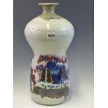 A 20th C. JAPANESE GOURD SHAPED VASE, THE FLARED RIM, SHORT NECK AND SHOULDER TOPS WITH HIGH FIRED